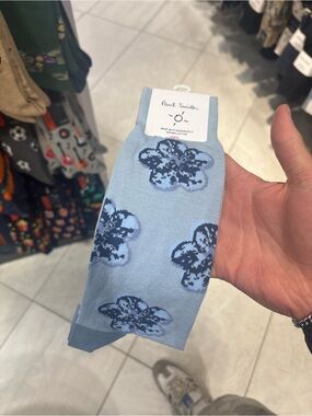Paul Smith Sky Blue Socks with Navy Floral Pattern